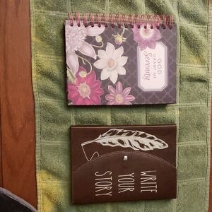 (2) New Floral Spiral Notebook and Brown Snap  Journal Set. Pristine Condition